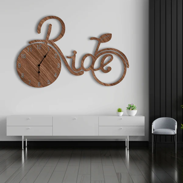 Bicycle Shaped 3D Wooden Large Wall Clock - Stylish Wall Clock for Home Decor - Image 3