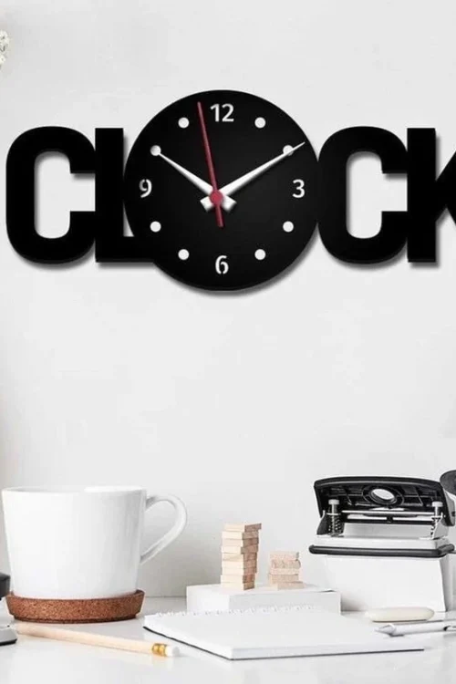 Modern Typographic “CLOCK” Wall Art – White Acrylic Design