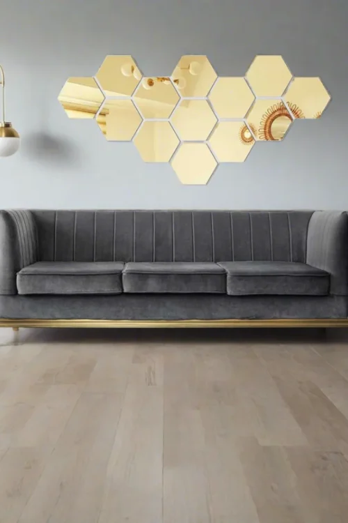 Modern Hexagonal Wall Art Set – DIY Acrylic Mirror & Wooden Wall Stickers