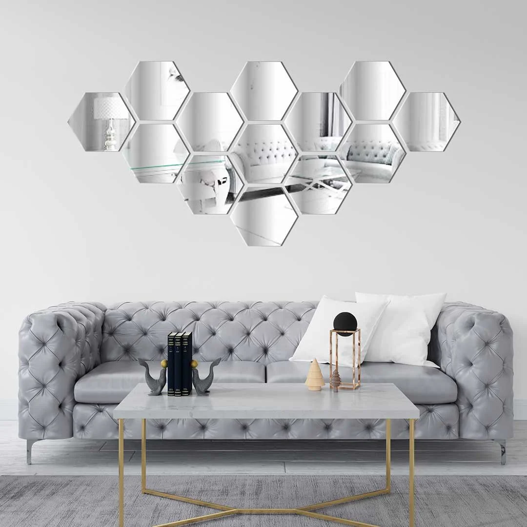 Modern Hexagonal Wall Art Set – DIY Acrylic Mirror & Wooden Wall Stickers - Image 2