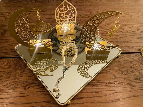 Ramadan Mubarak Golden Metal Centrepiece – Set of 3 Candle & Date Holders - Image 5