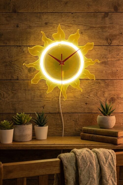 Neon Sun Wall Clock