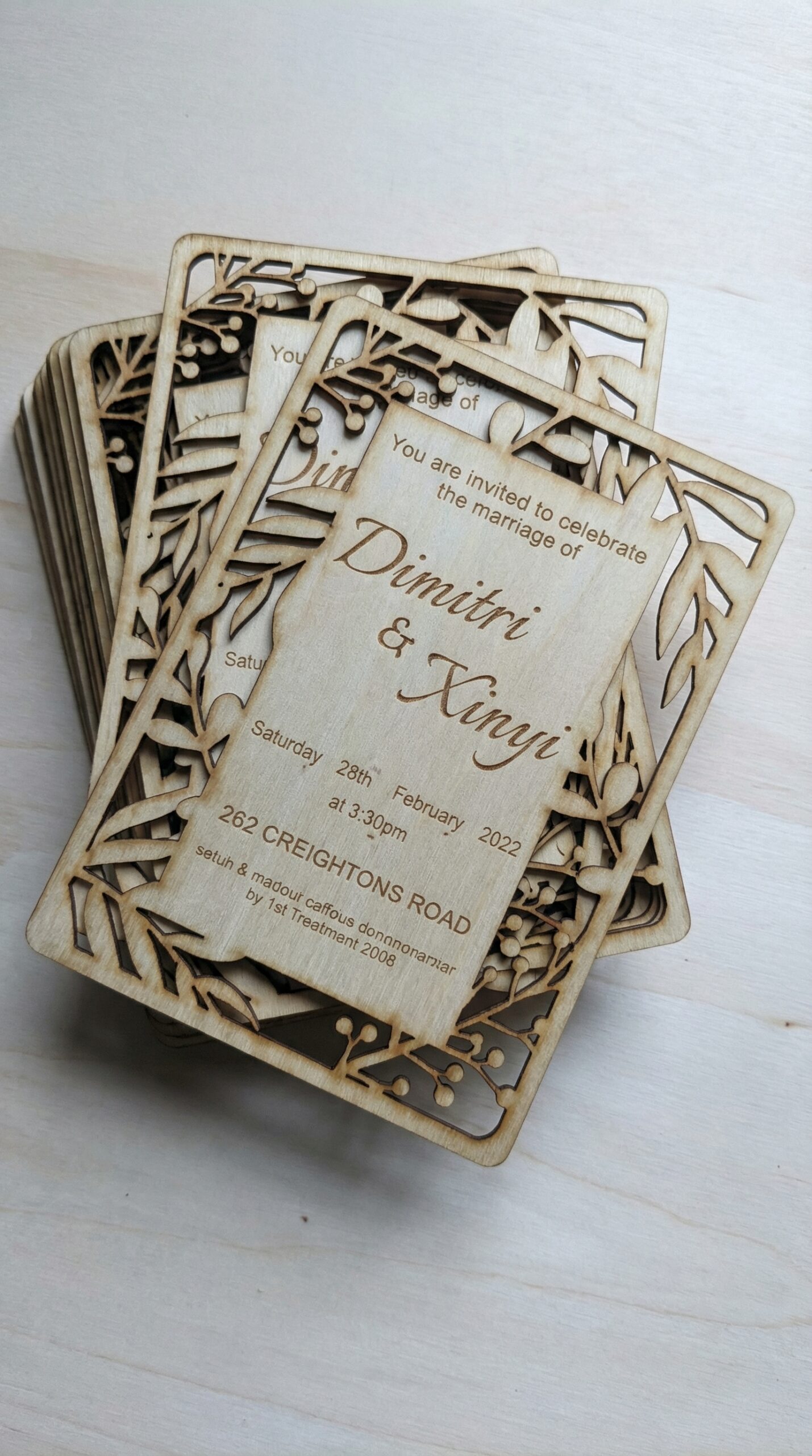 Luxury Laser-Cut Wooden Wedding Invitation Cards – Custom Premium Invites