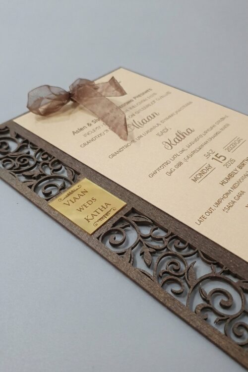 Luxury Laser-Cut Wooden Wedding Invitation Cards – Custom Premium Invites