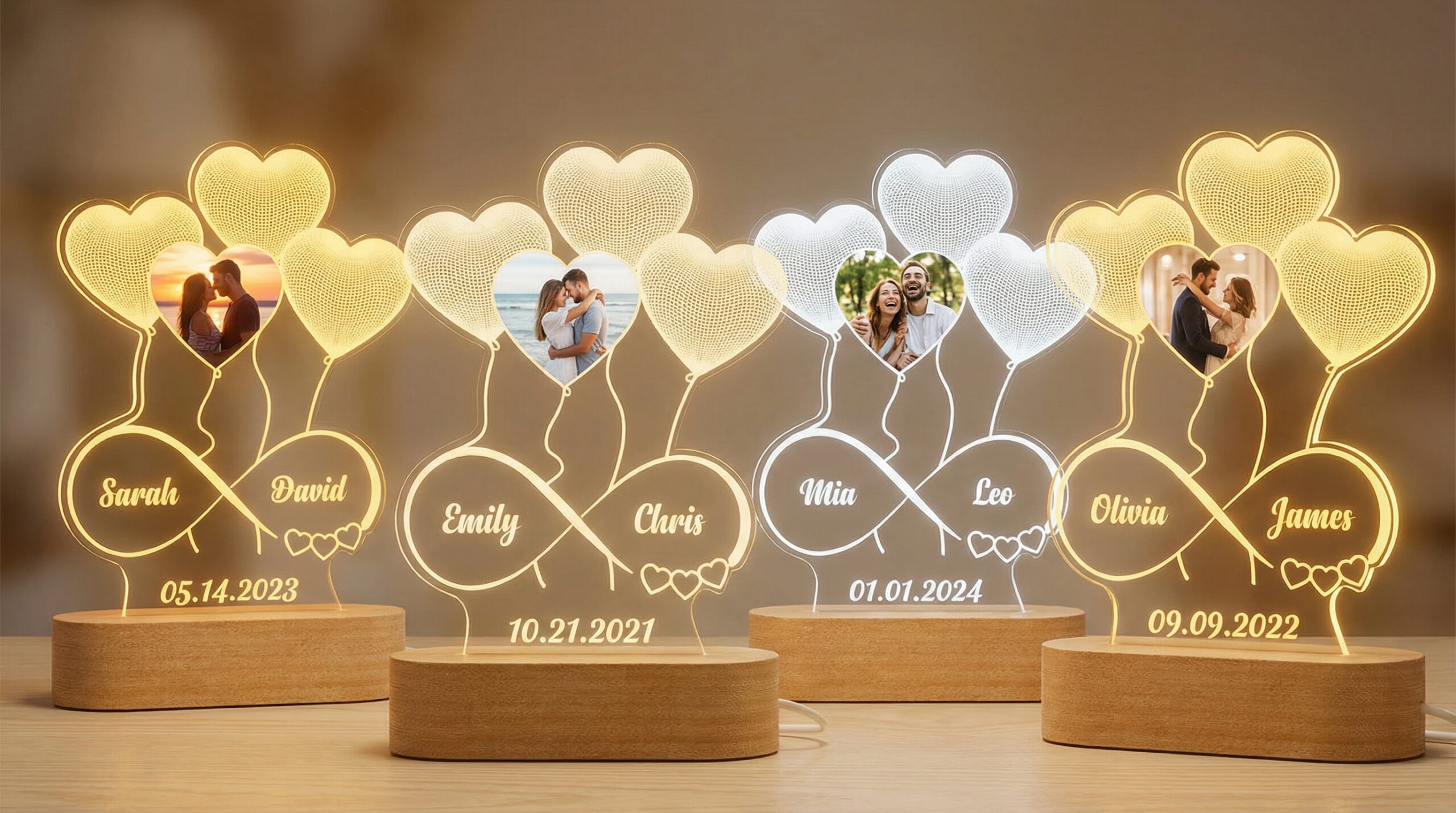 Custom 3D Infinity Love Lamp – Personalised Photo & Name Night Light