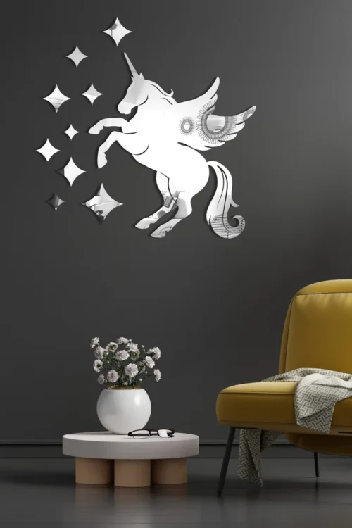 Magical Unicorn Acrylic Mirror Wall Art – 3D Sticker Decor for Kids’ Room