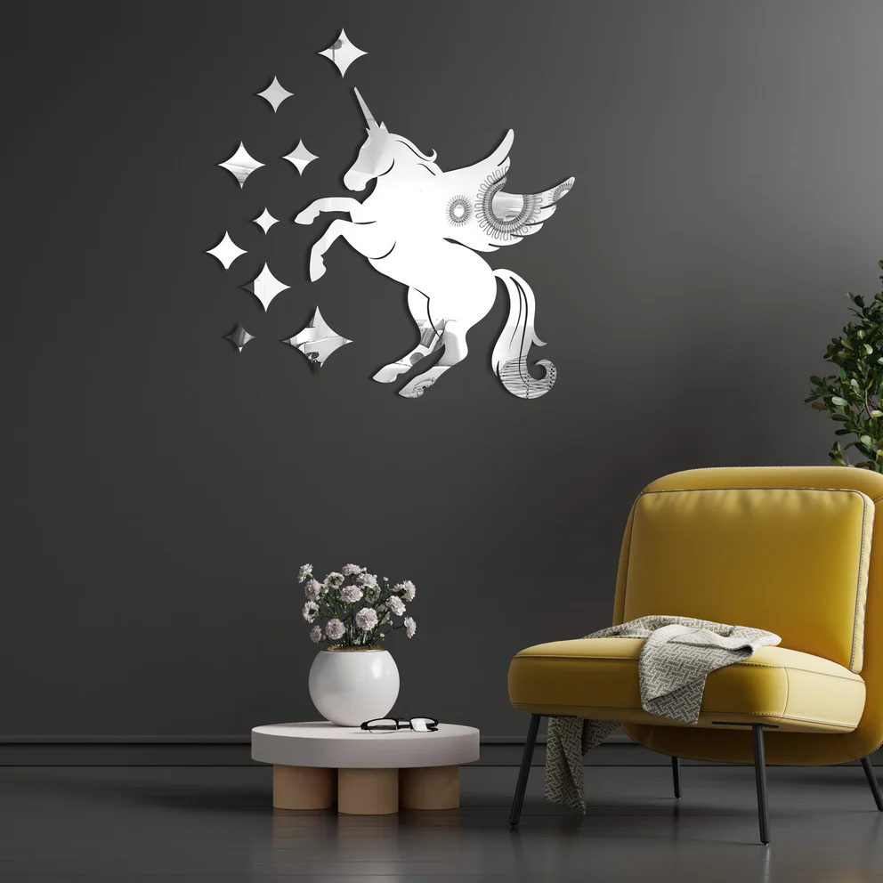 Magical Unicorn Acrylic Mirror Wall Art – 3D Sticker Decor for Kids’ Room